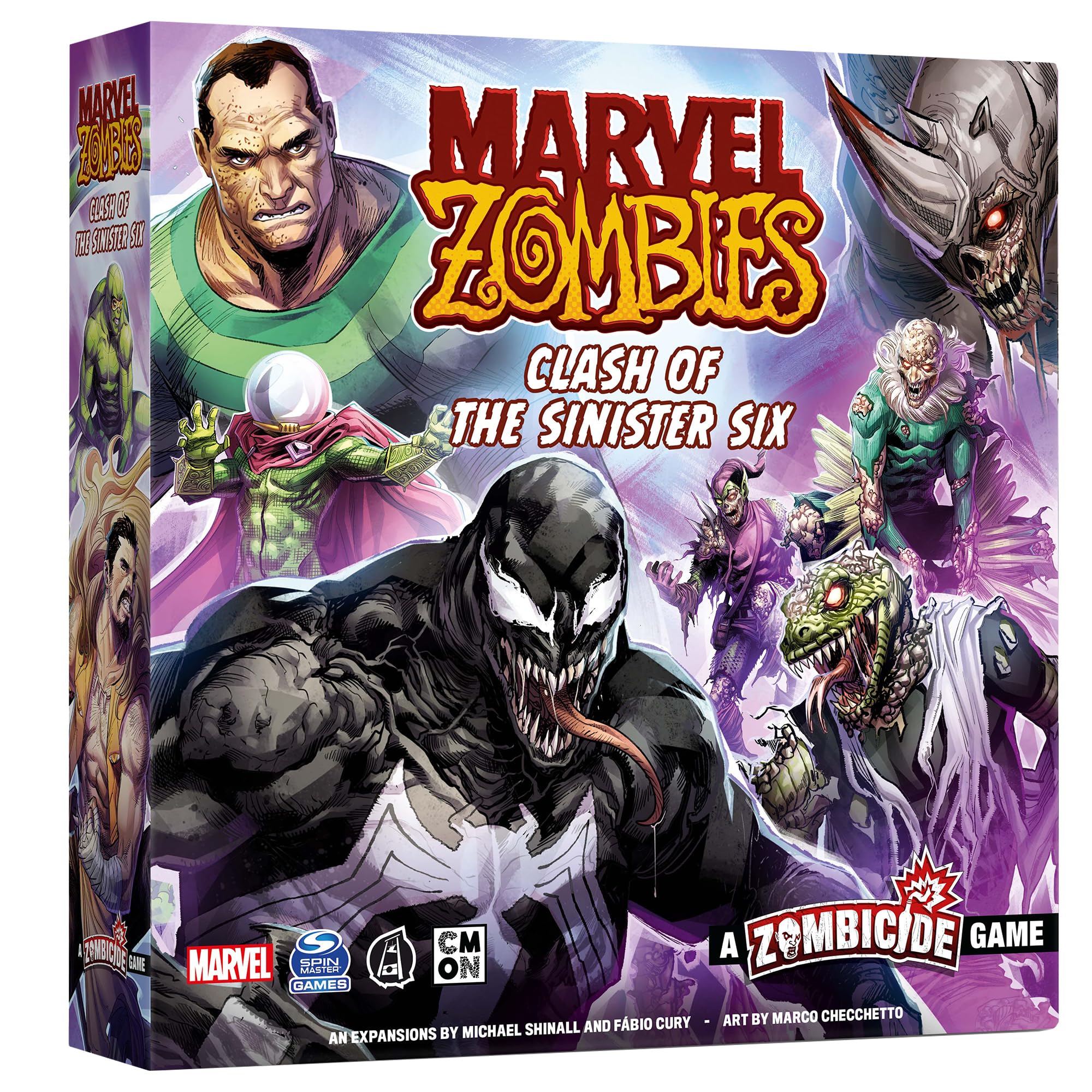 CMON Marvel Zombies: Clash of the Sinister Six box art highlights the rogues and undead threat for fans