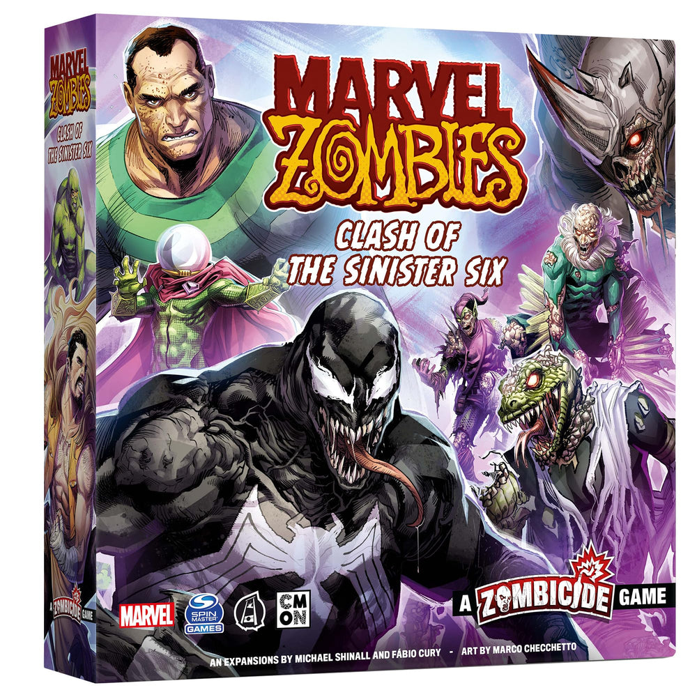 CMON Marvel Zombies: Clash of the Sinister Six box art highlights the rogues and undead threat for fans
