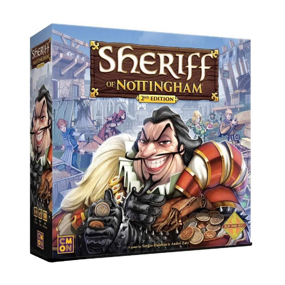 CMON Sheriff of Nottingham 2nd Edition box art highlights updated artwork and components