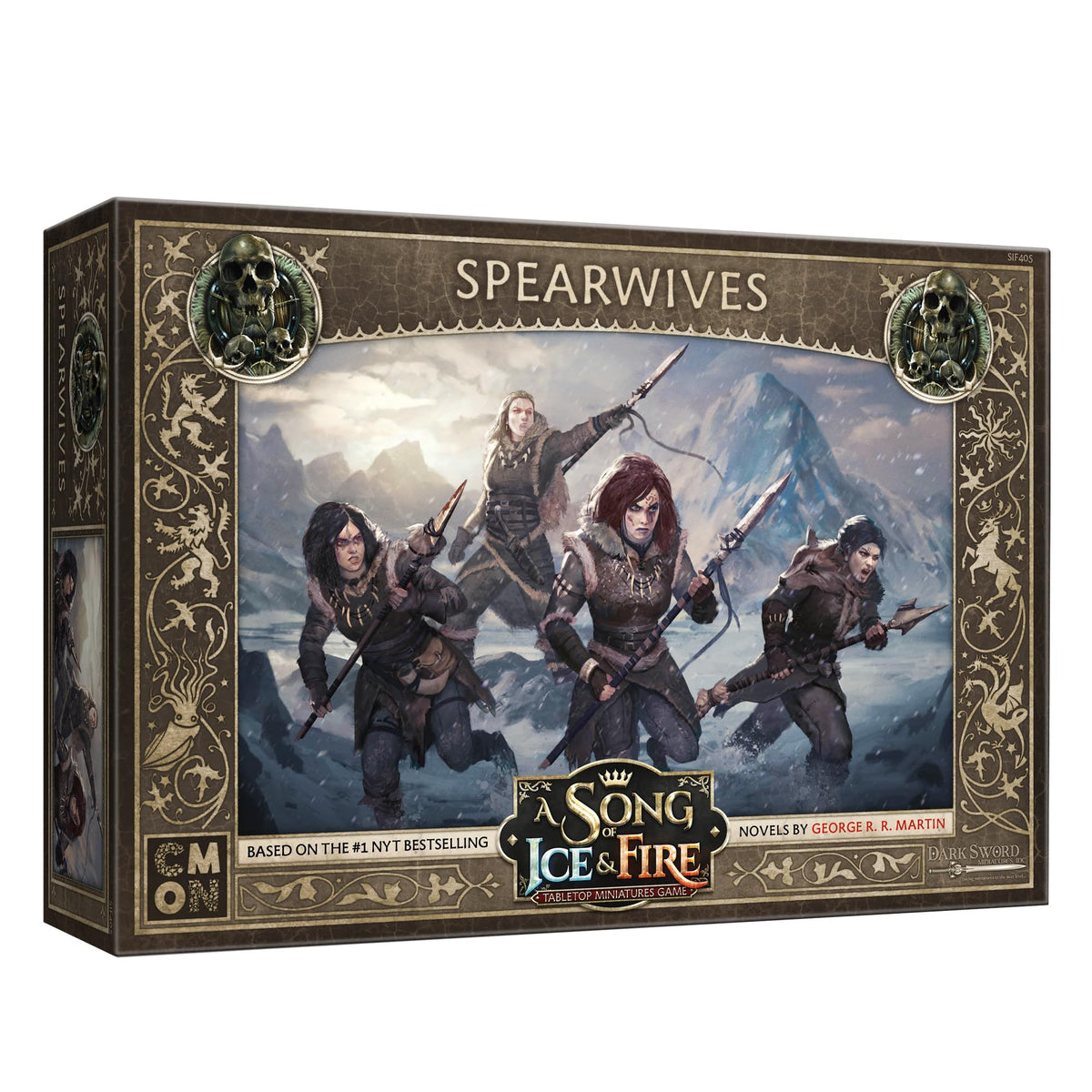 CMON spearwives unit box front view with ready-to-pose minis for strategic tabletop battles.