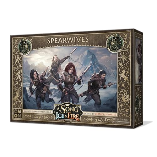 CMON spearwives unit box opened to reveal detailed figures and gear for immersive skirmishes.