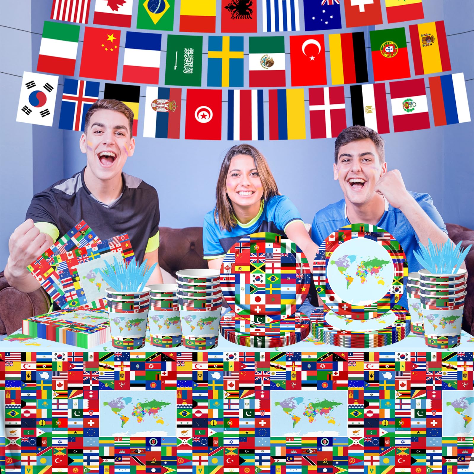 CMUSKO flag napkins add festive flair and quick tidy-up after international-themed meals.