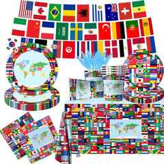 CMUSKO world flags plates provide vibrant color for a globe-trotter celebration and easy cleanup.