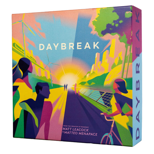 CMYK Daybreak cards stack shows climate-action combos for cooperative play.