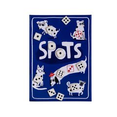 CMYK Spots Dice Game: dogs and dice layout for family-friendly fun and quick setup.