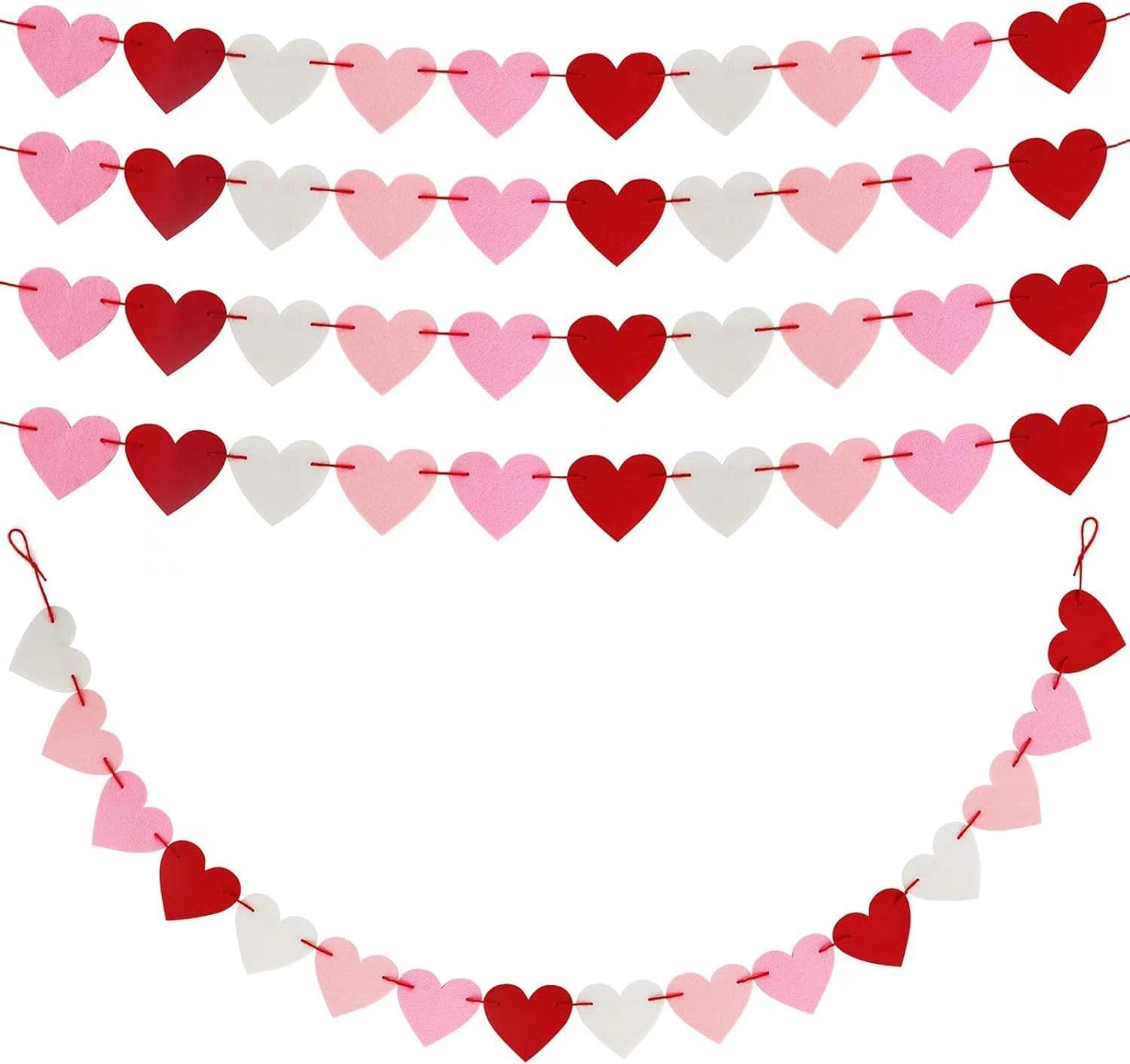 CNVOILA Valentines Banner 110inch mantle heart garland enhances cozy mantel decor.