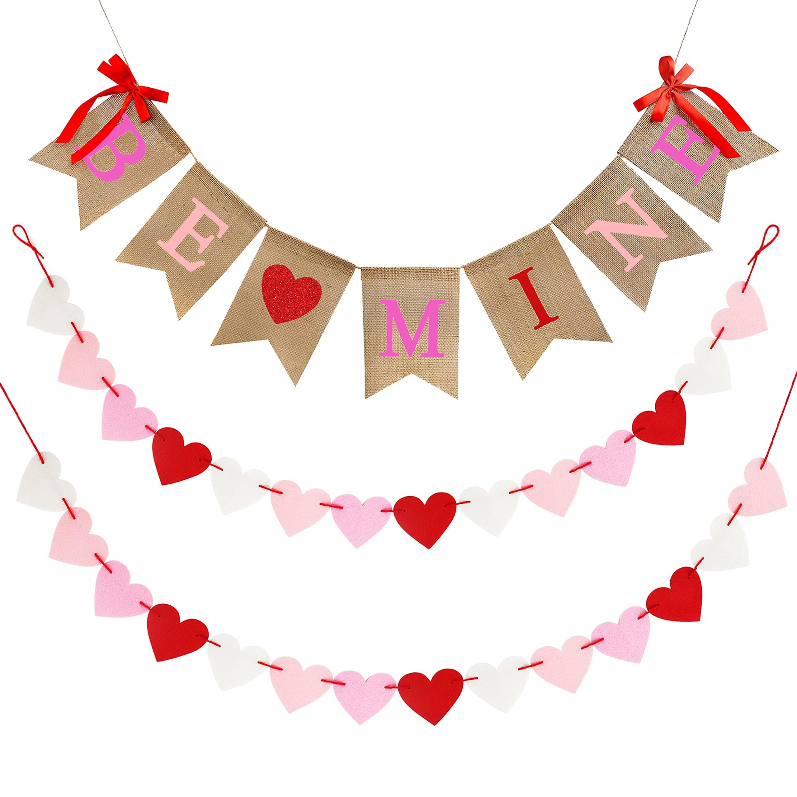 CNVOILA Be Mine burlap banner over mantel adds rustic Valentine charm