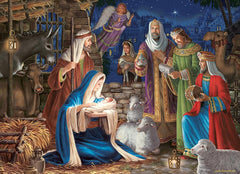 Cobble Hill Miracle in Bethlehem puzzle uses glare-reducing linen paper for comfortable viewing.