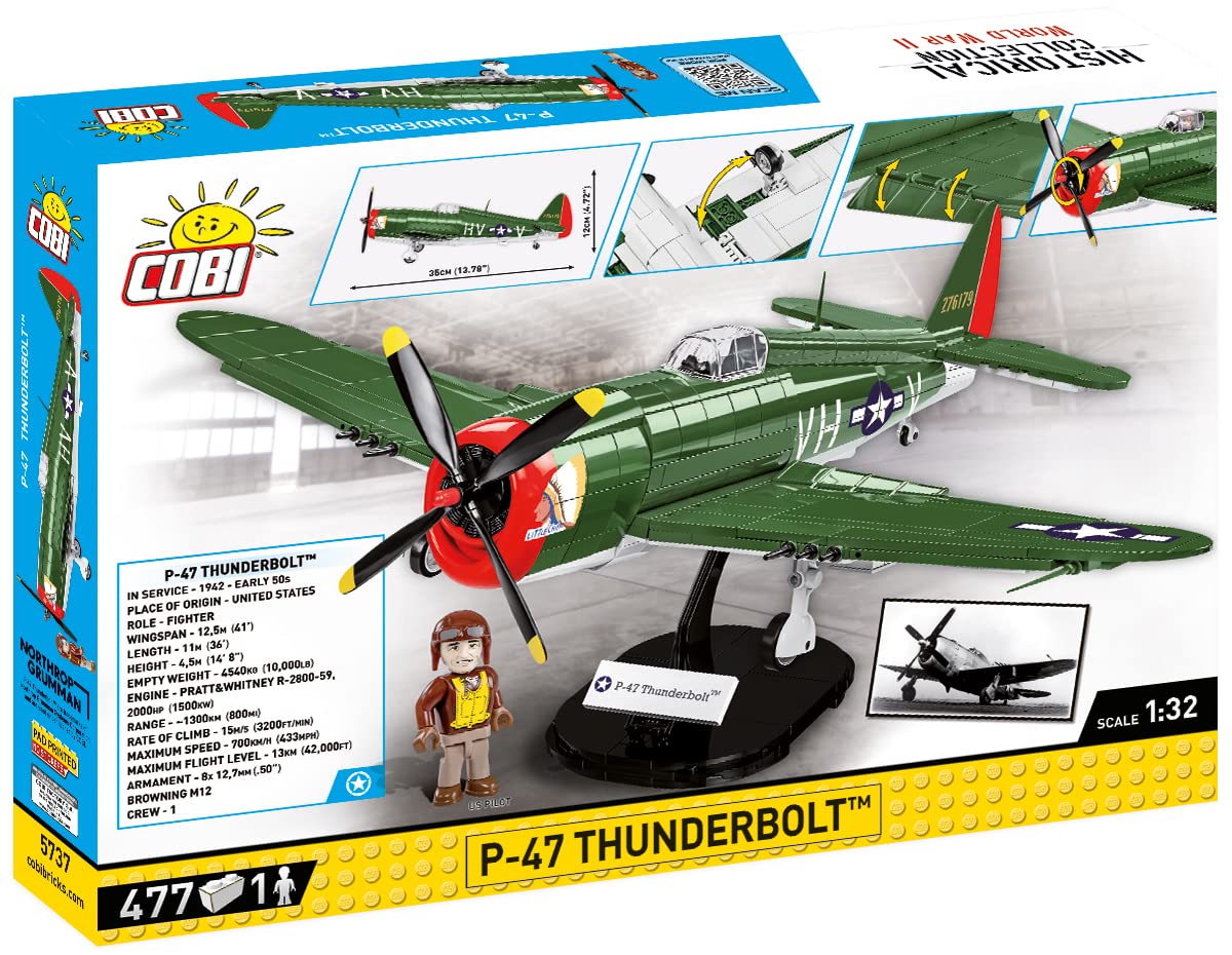 COBI P-47 Thunderbolt pilot figure included for cockpit realism.