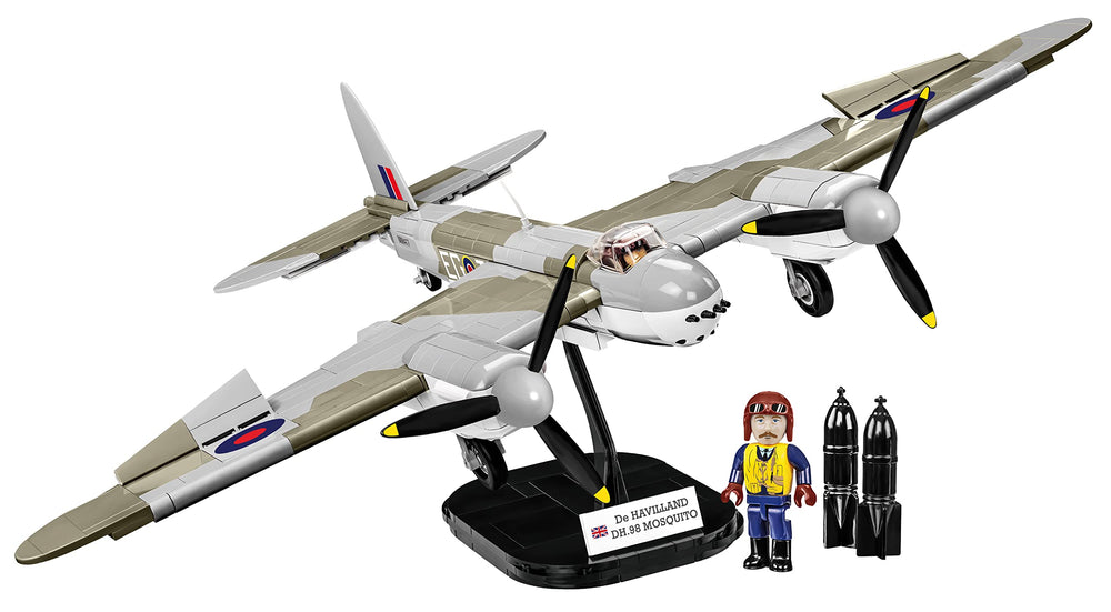 COBI Mosquito plane display stand highlights the model on a stylish shelf.