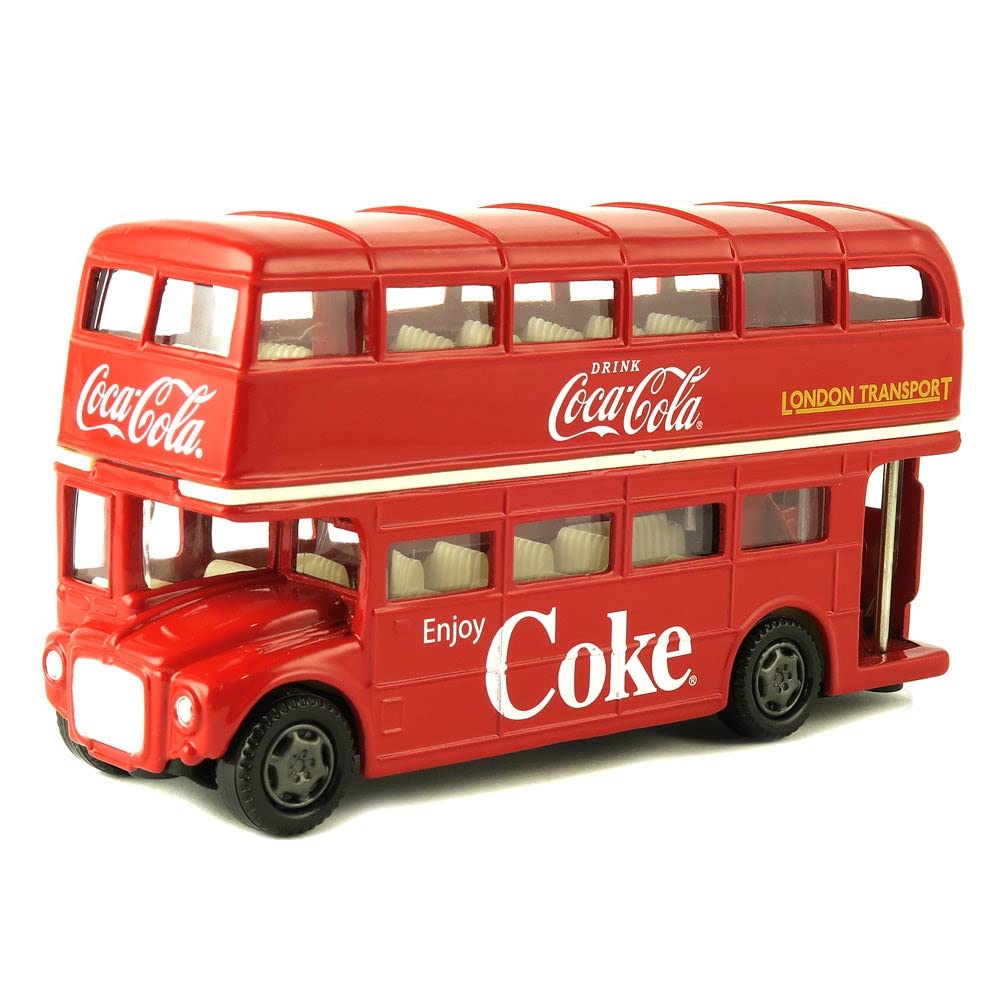Coca-Cola Routemaster 1/64 front view with iconic red livery for display.