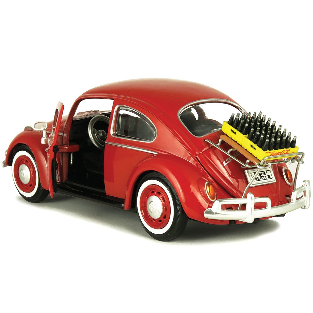Coca-Cola 1967 VW Beetle with two bottle cases, ideal for shelf display.