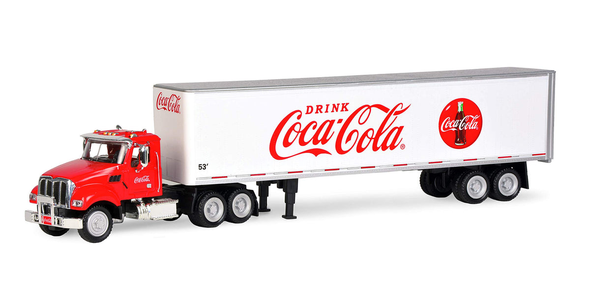 Coca-Cola 53' tractor and trailer side view, ideal for display and collection.