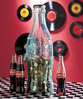 Coca-Cola red bottle bank; classic silhouette for kids' rooms.