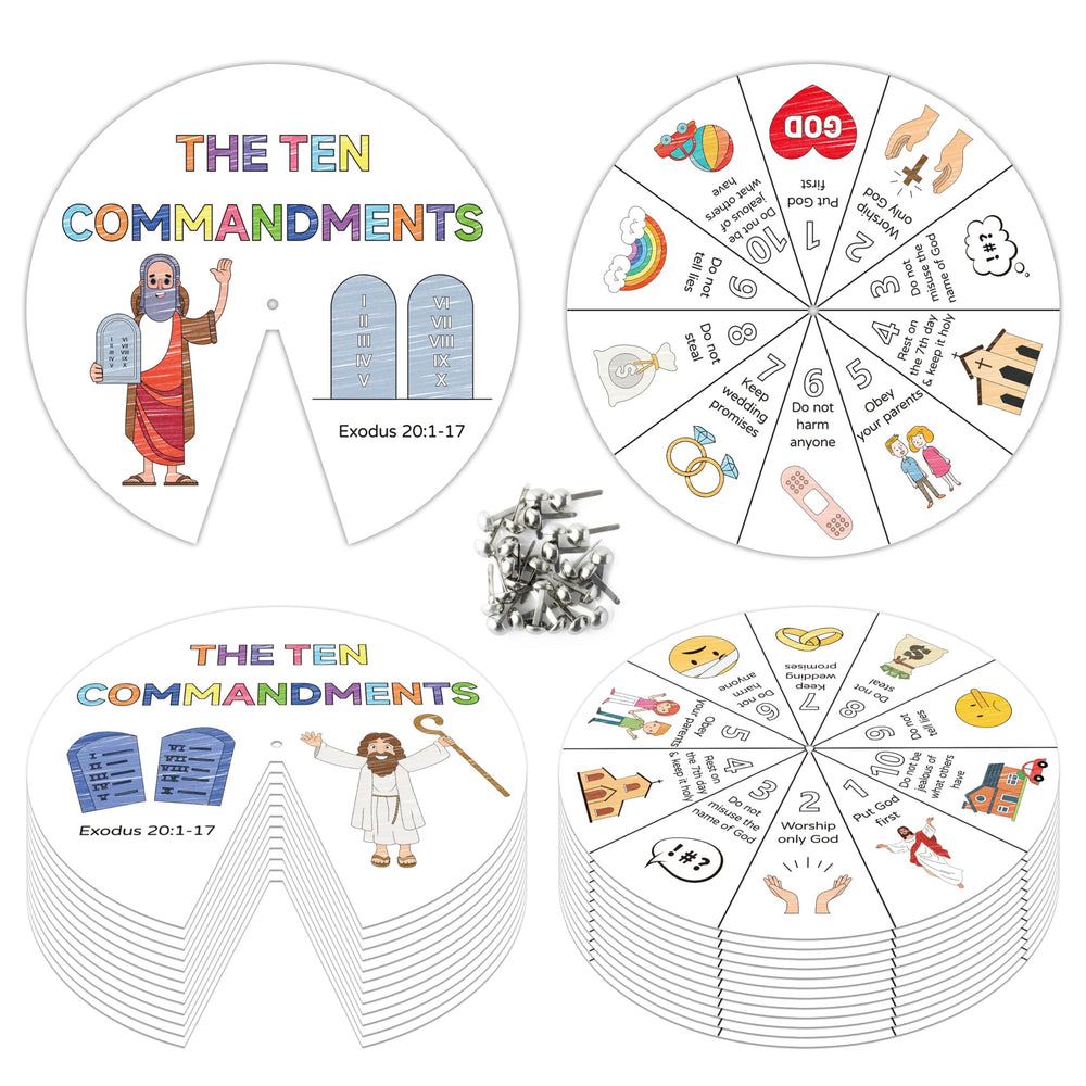 COcnny Ten Commandments coloring cards front view for classroom crafts