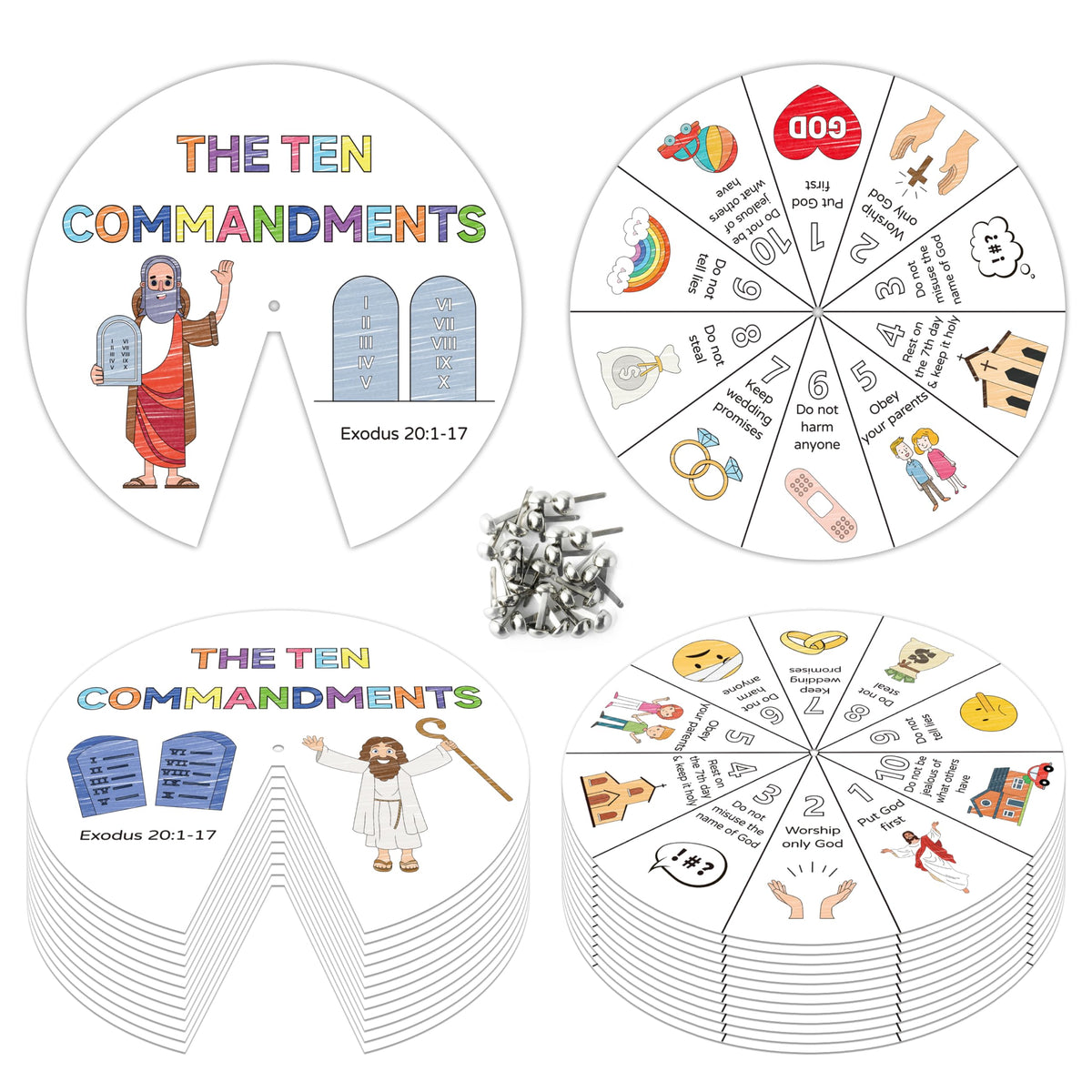 COcnny Ten Commandments coloring cards front view for classroom crafts