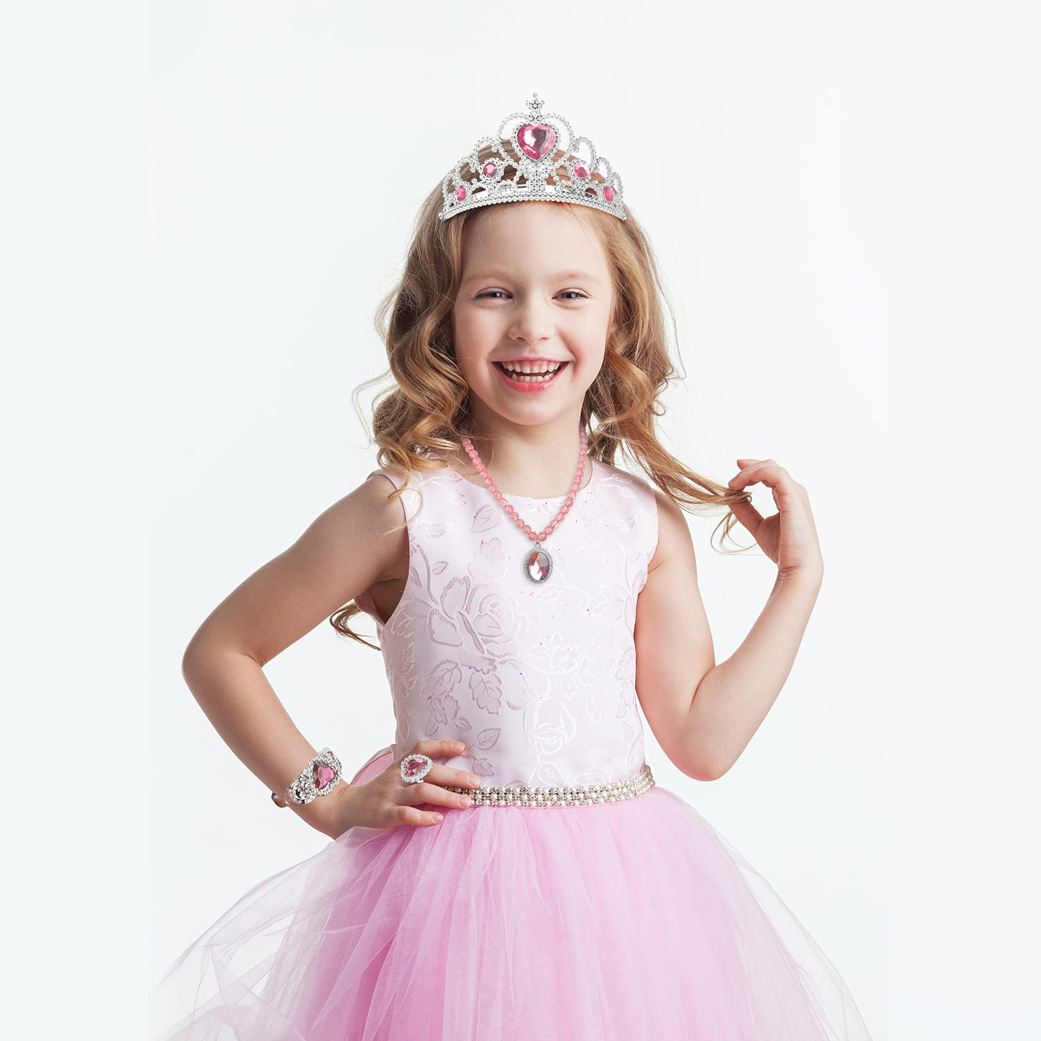 Cocojeci pink princess crown adds shine for magical pretend play.