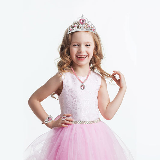 Cocojeci pink princess crown adds shine for magical pretend play.