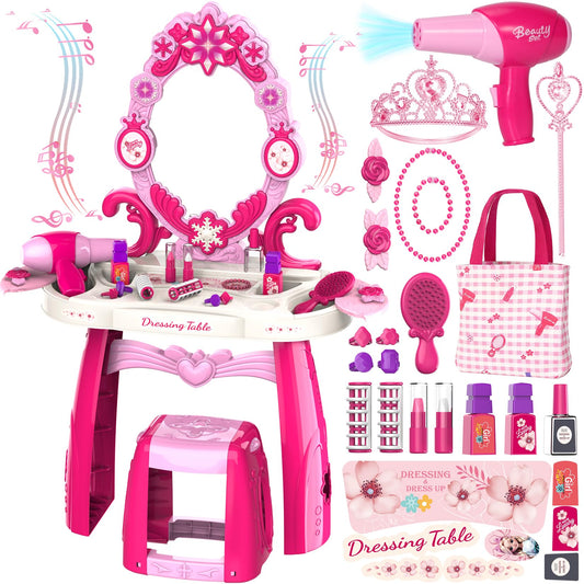 Cocojeci toddler vanity with lighted mirror enhances pretend play with soft illumination