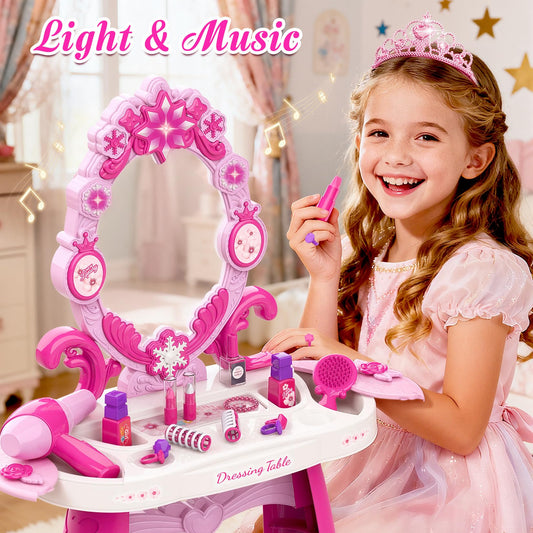 Cocojeci vanity set includes a pretend hair dryer for realistic styling moments
