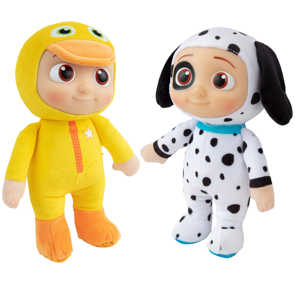 CoComelon JJ Ducky plush wearing a puppy onesie for cuddly playtime.