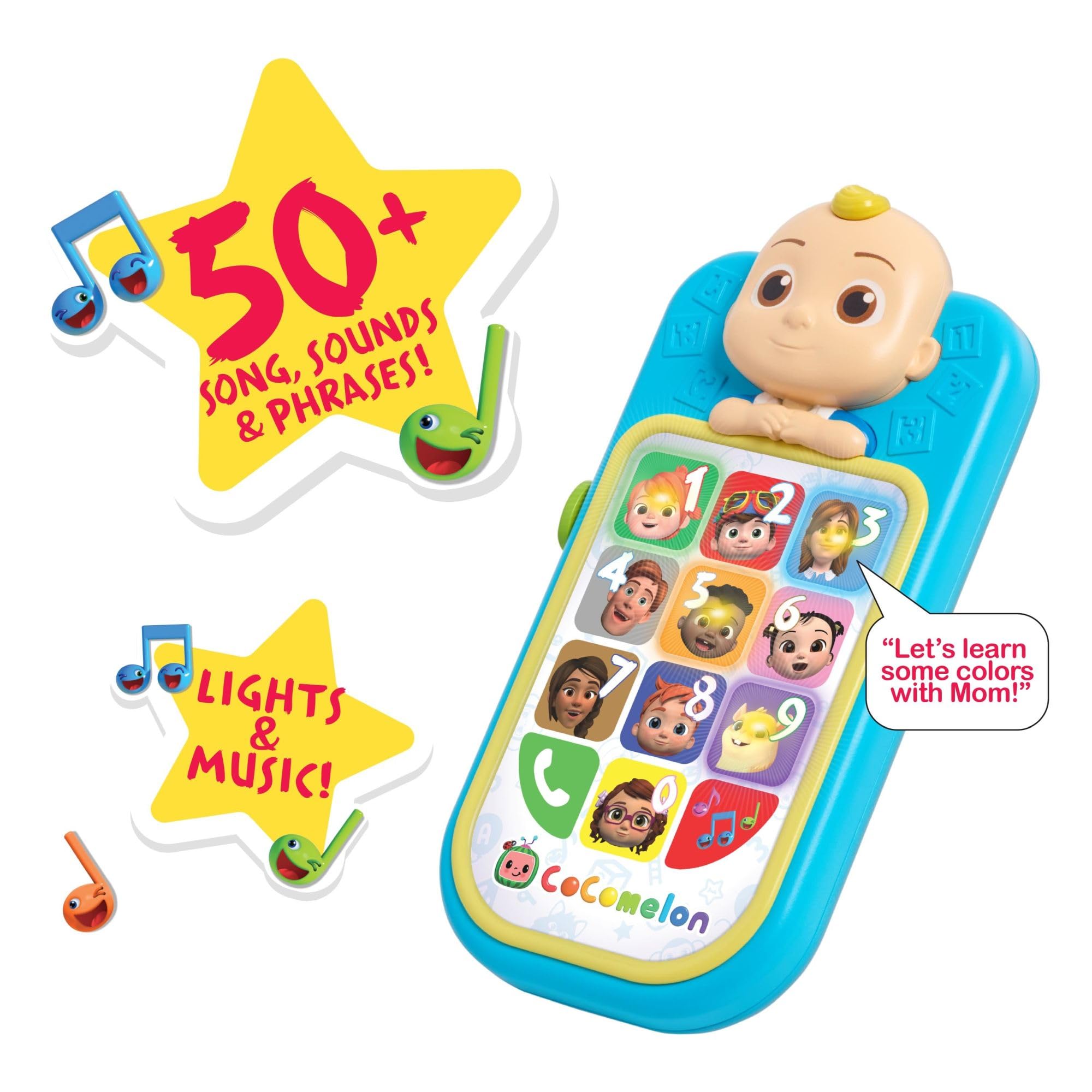 CoComelon JJ's My First Phone educational icons help with letters and numbers