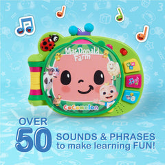 CoComelon Learning Book pages show JJ with farm animals and scenes.
