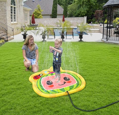 Children playing on the CoComelon Splash Pad, encouraging active outdoor fun for toddlers.