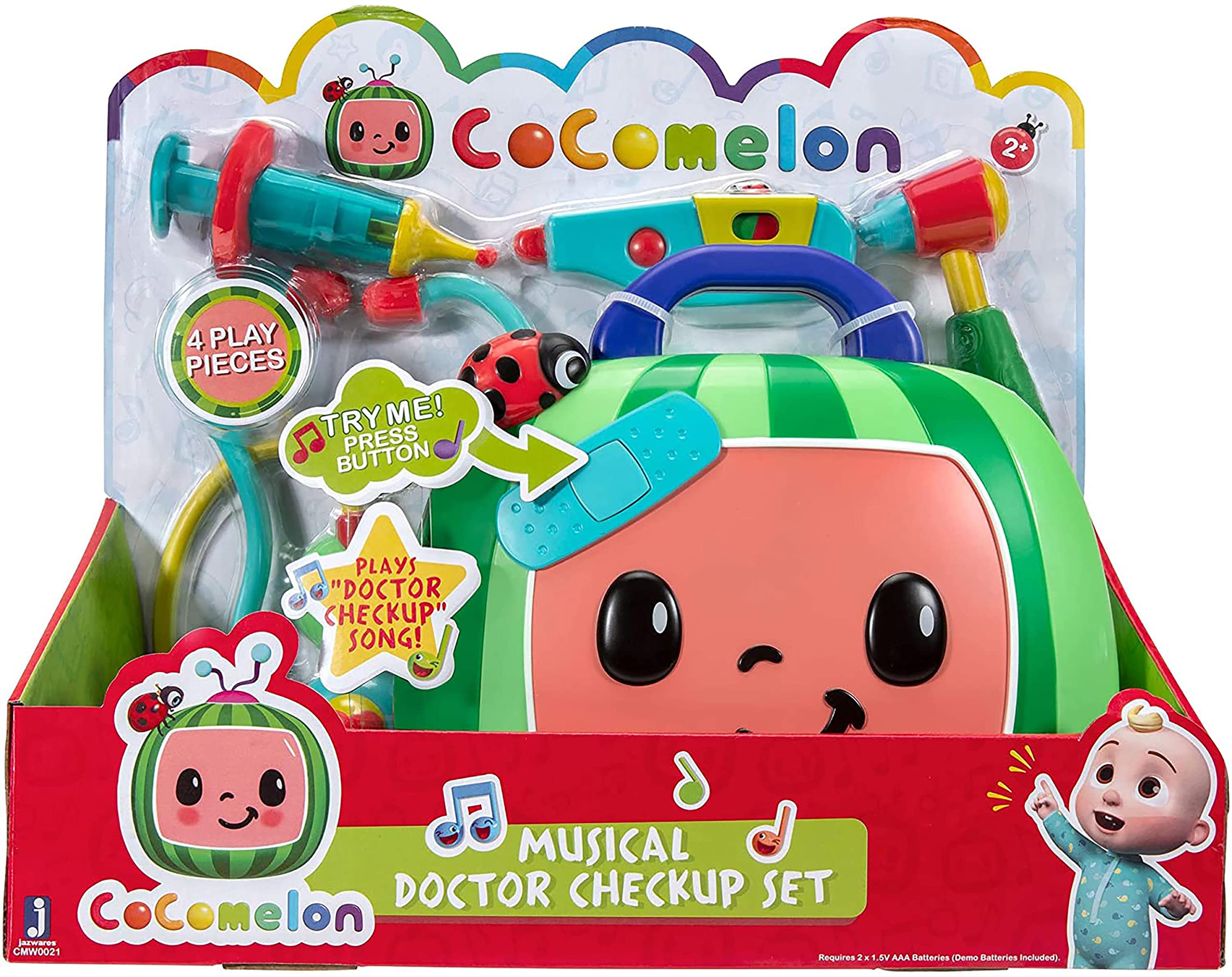 CoComelon stethoscope and otoscope for listening to pretend patient sounds