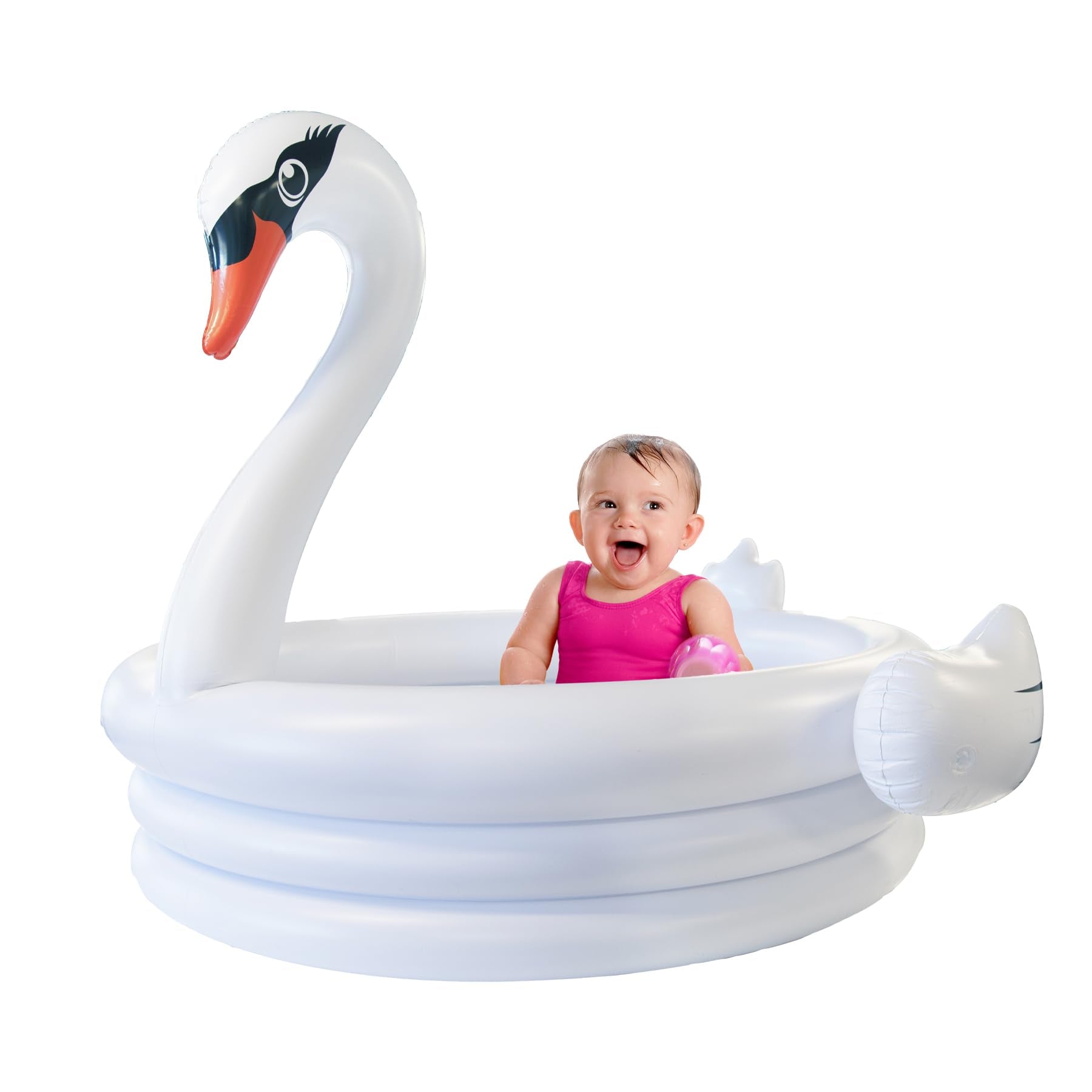 Coconut Float White Swan inflatable pool front view for 48-inch fun and safe toddler water play