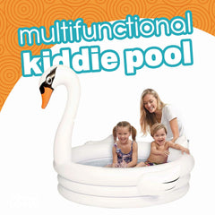Coconut Float White Swan inflatable pool side view showing durable PVC and vivid color