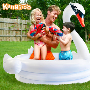 Coconut Float White Swan inflatable pool packaged for easy storage and transport