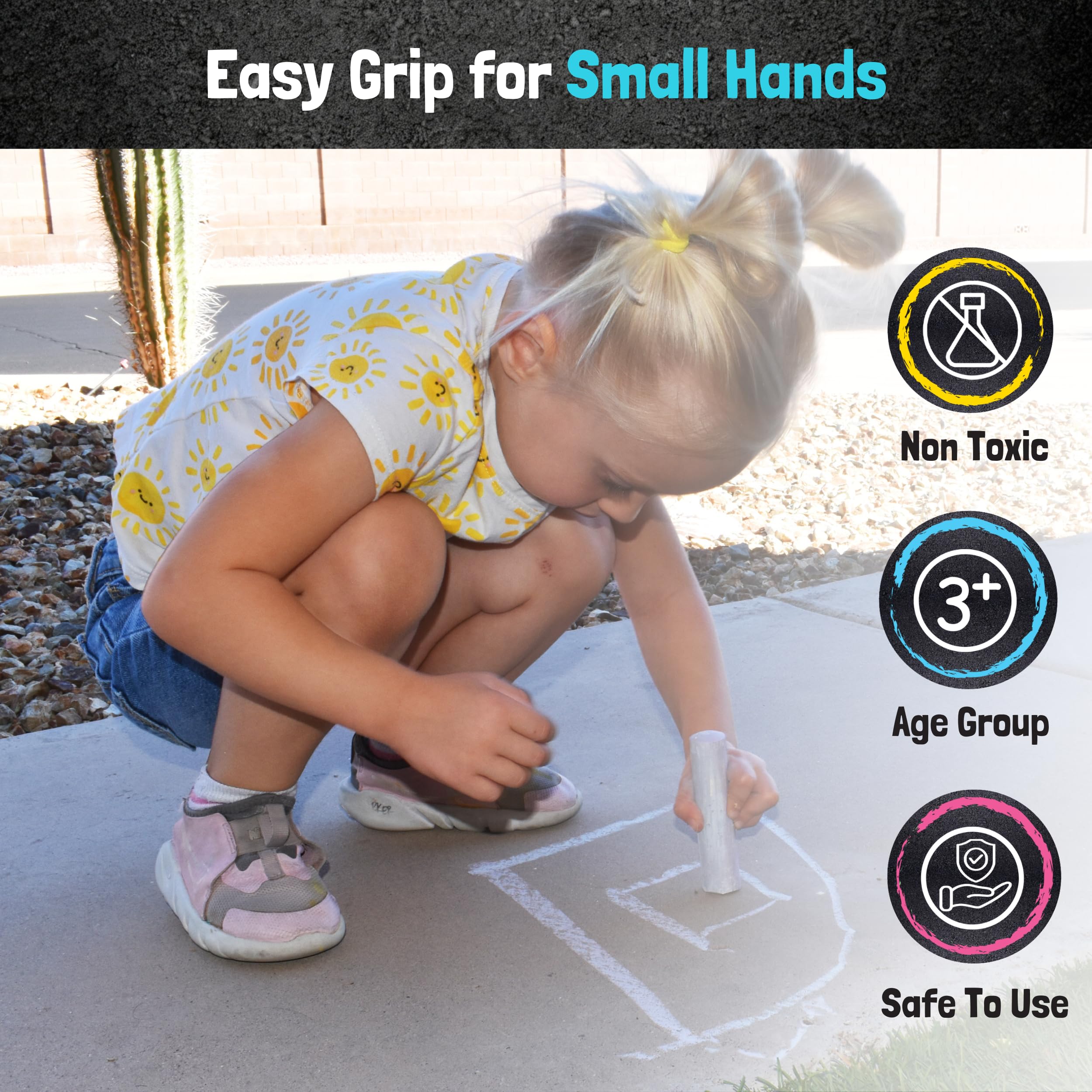 CocoNut Outdoor chalk is non toxic and easy to clean after play.