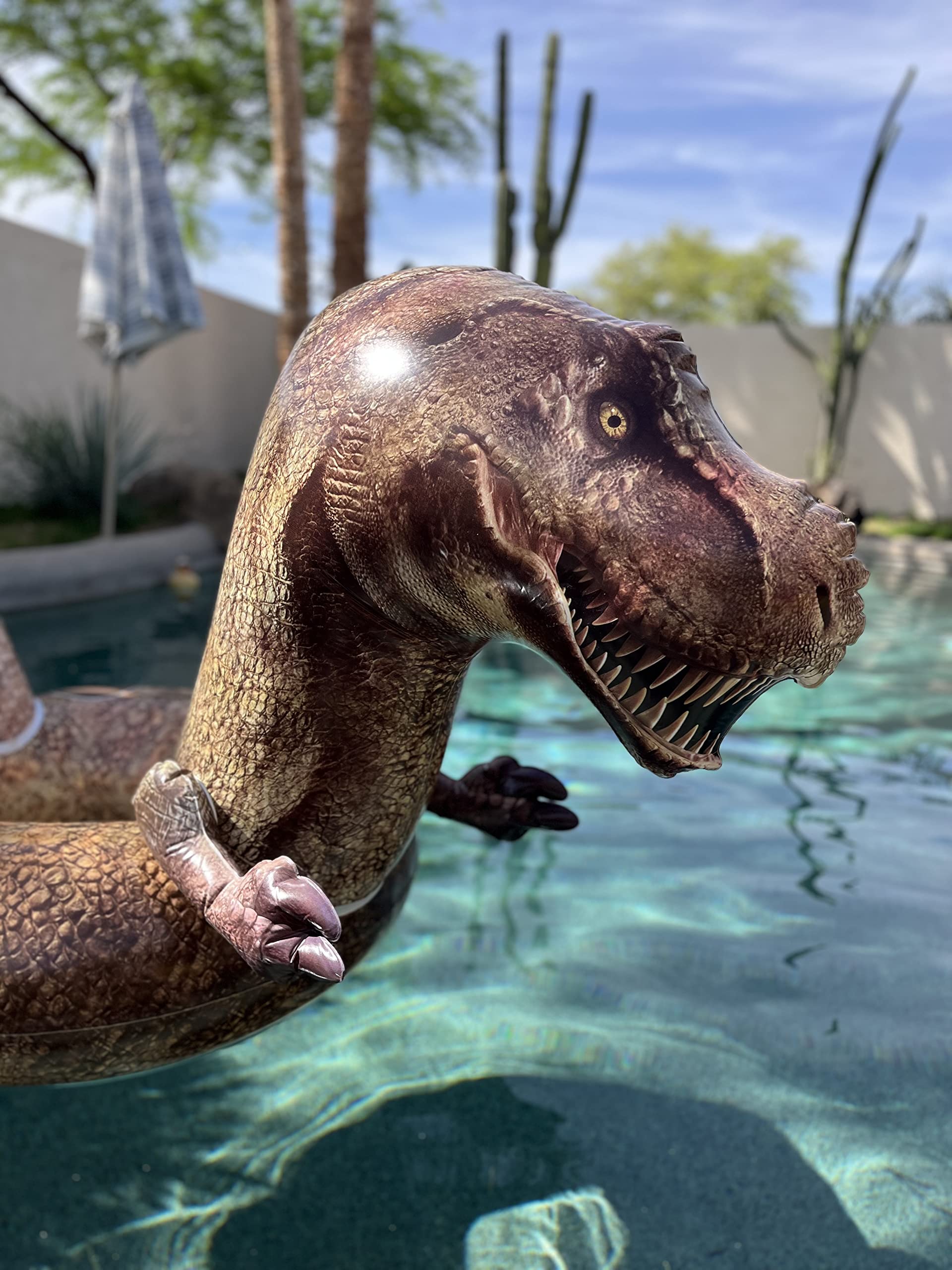 Coconut Float Tyrannosaurus Rex beach scene adds excitement.