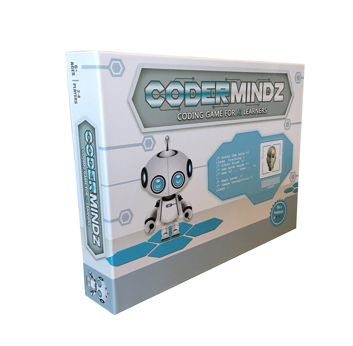 CoderMindz game box front inviting young learners to explore AI concepts