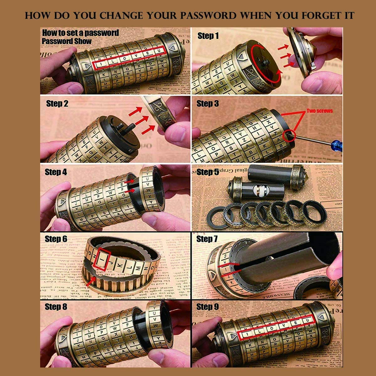 password dial on Cryptex demonstrating easy setup and use