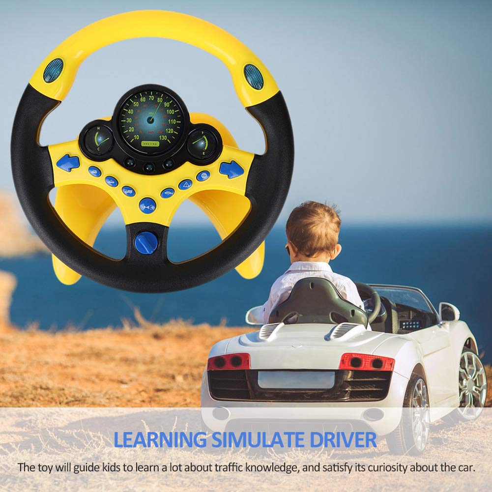 Coherny child enjoying steering wheel toy promoting creativity and coordination.
