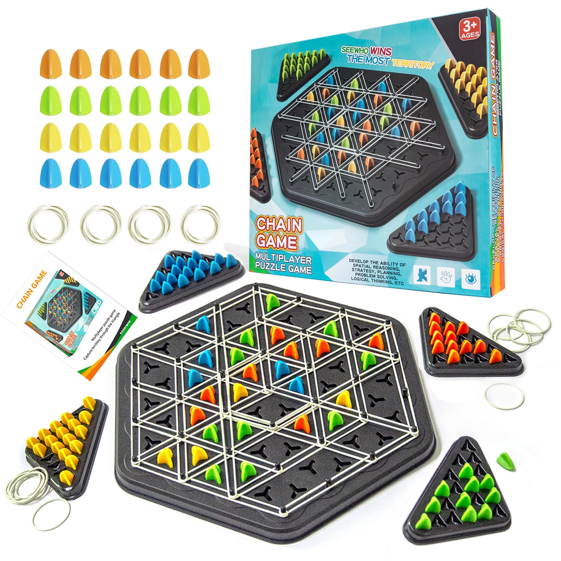 COHHFWPD Chain Triangle Chess Game board setup, ideal for family nights and strategic rounds.