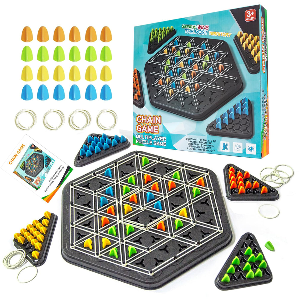 COHHFWPD Chain Triangle Chess Game board setup, ideal for family nights and strategic rounds.
