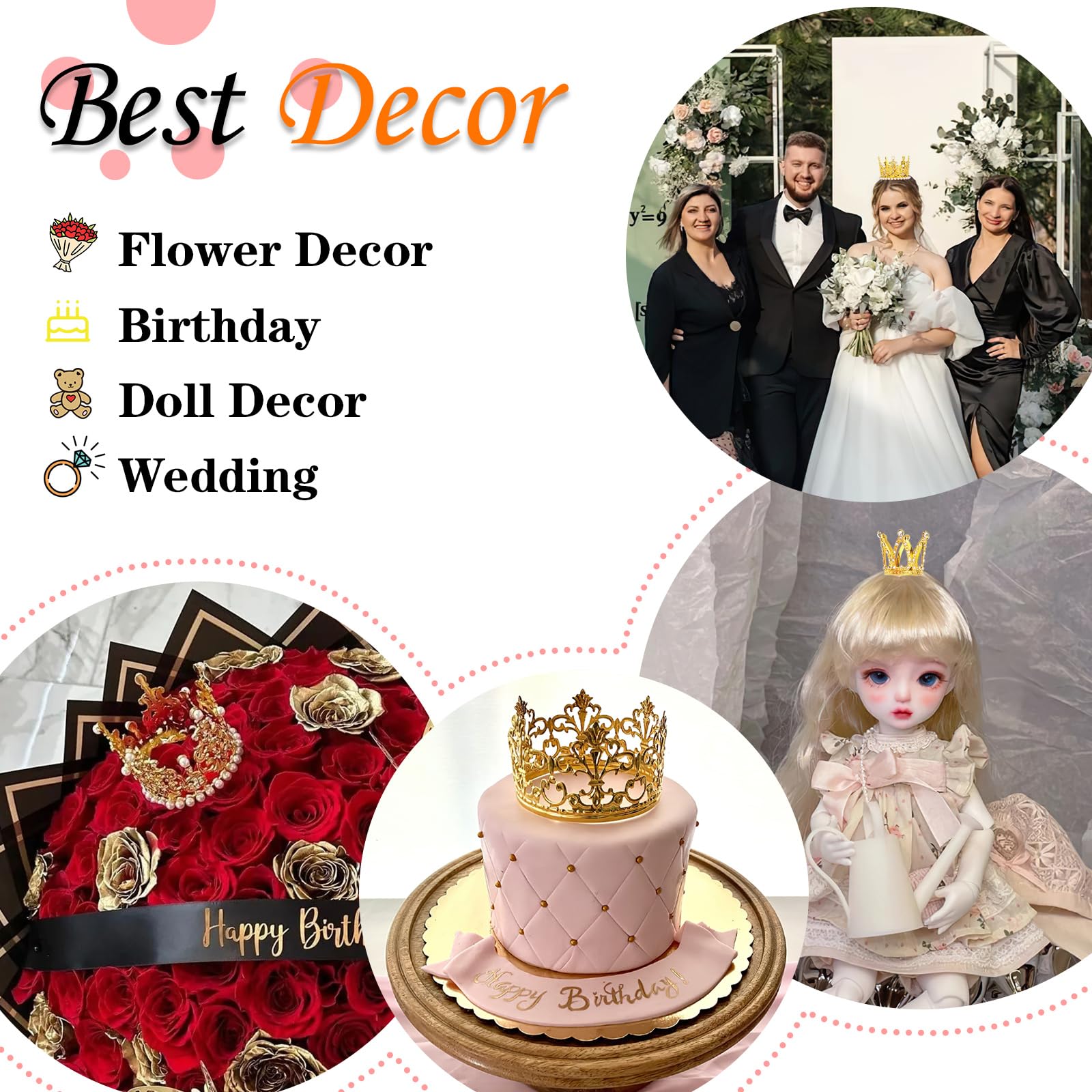 COIDEA gold crown topper for flower arrangements creates a charming centerpiece accent