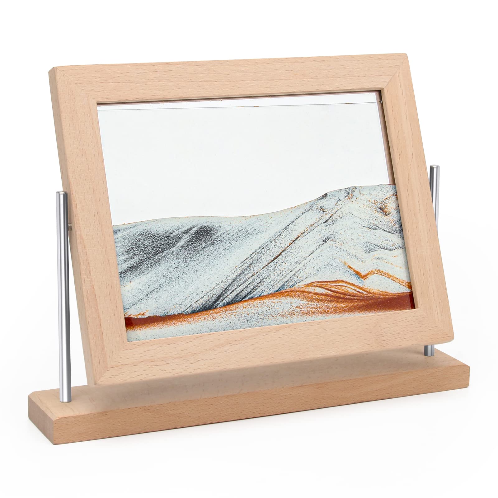 Coitak Moving Sand Art in gold frame, close-up of swirling clouds for calming ambiance