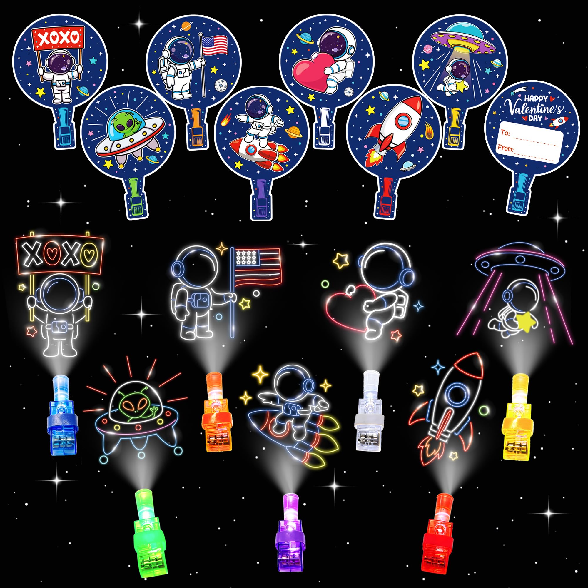 COKOKA valentines day kit with astronaut cards and LED lights for classroom exchanges