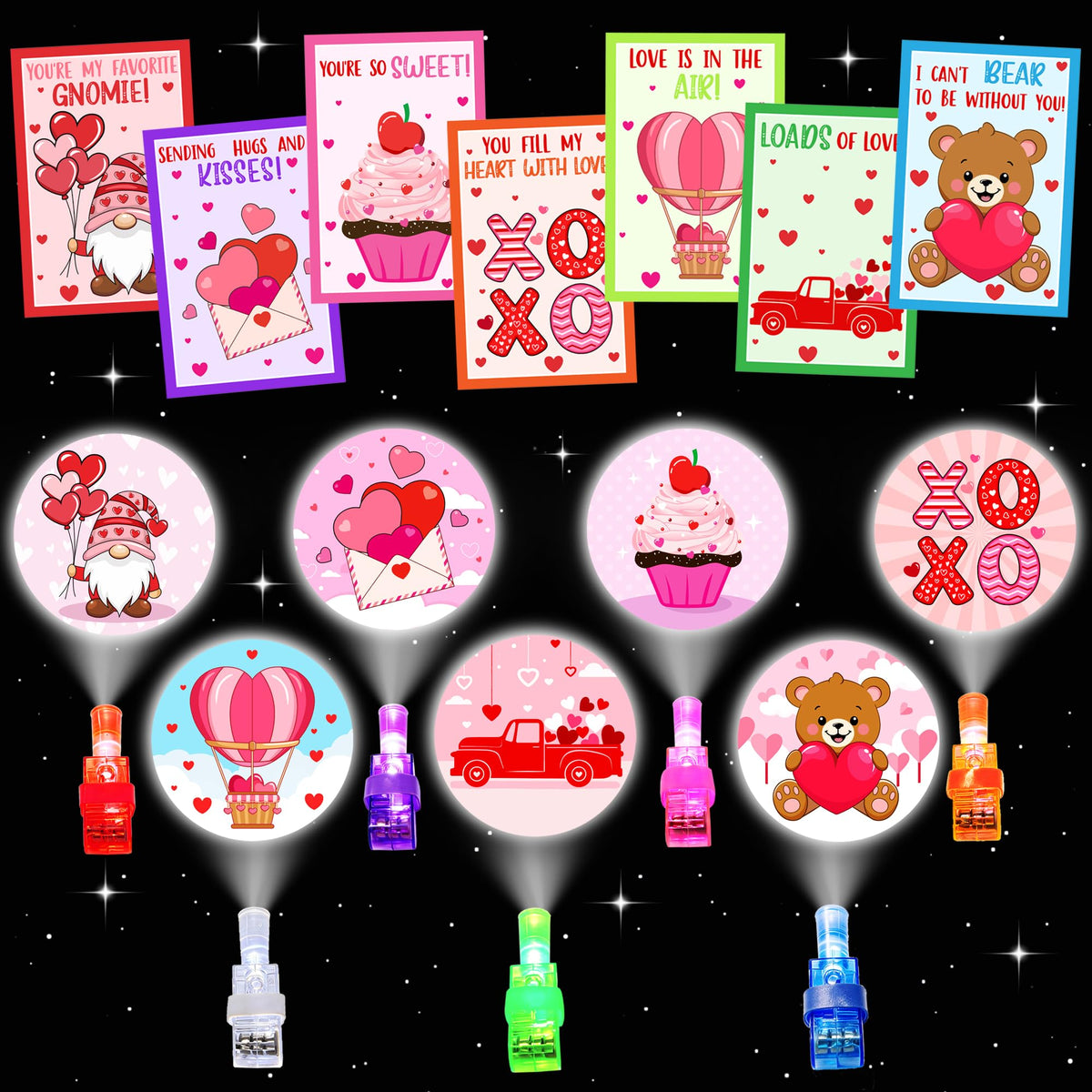 COKOKA Valentines finger lights on cards set for easy classroom gifts