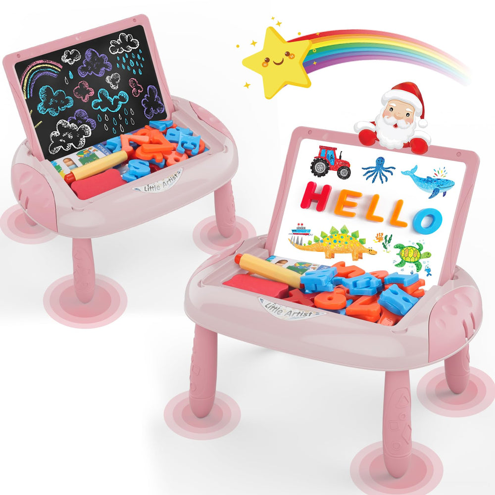 Cokzer drawing board with magnetic letters and numbers for early math and word recognition.
