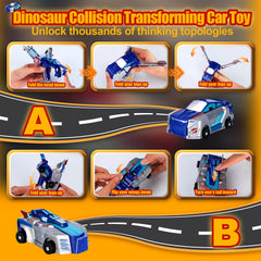 Collision Transforming Dinosaur Car Toy – blue dino close-up reveals sturdy ABS plastic and smooth edges.