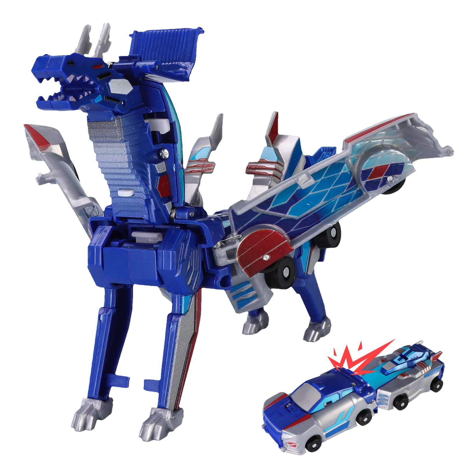 Collision Transforming Dinosaur Car Toy – blue dino collision enables imaginative play.