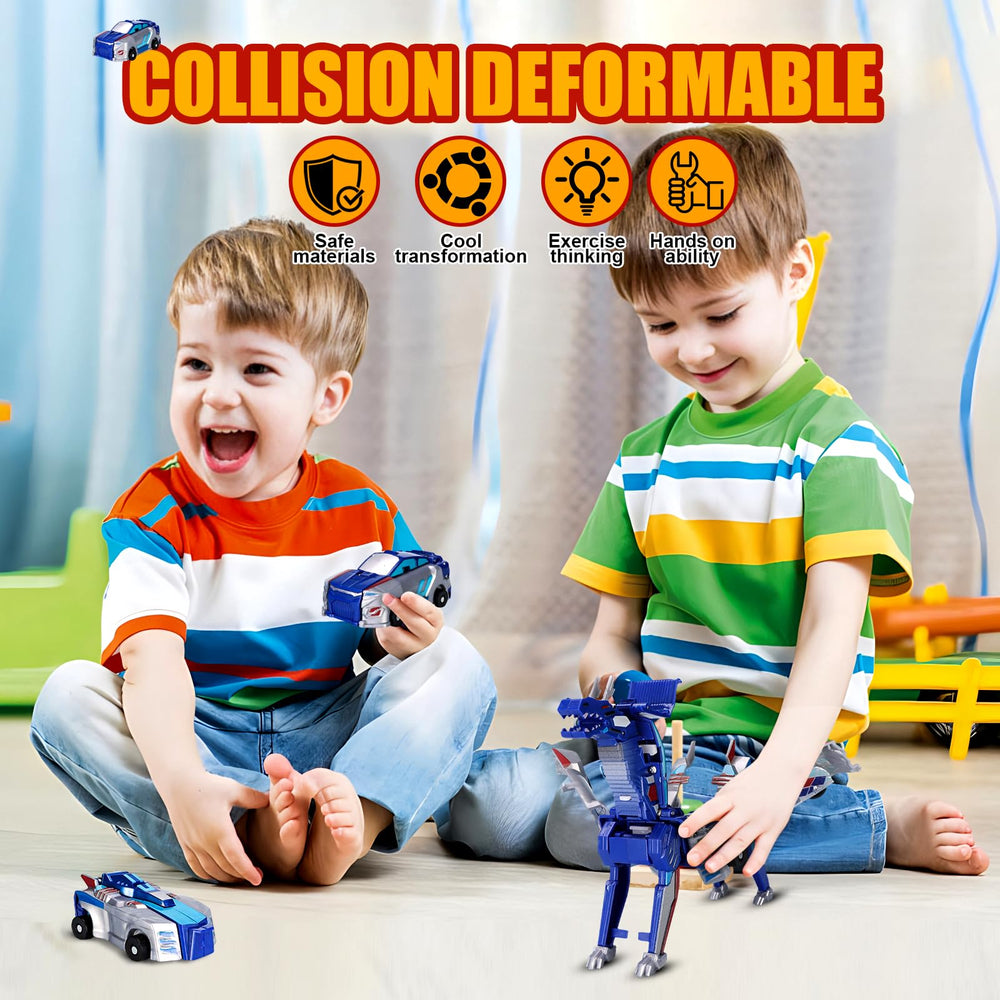 Collision Transforming Dinosaur Car Toy – blue dino suitable for indoor and outdoor play.
