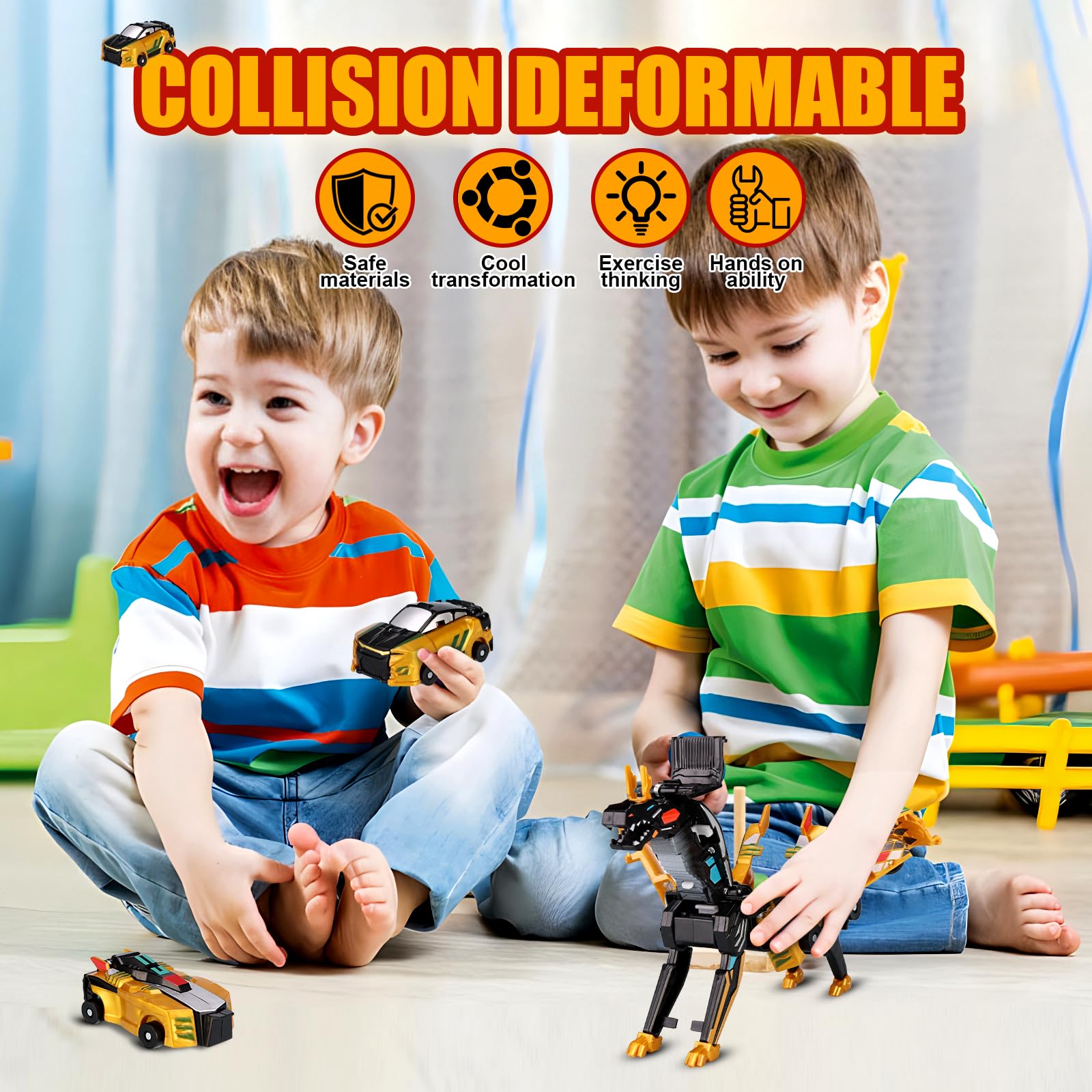 Collision Transforming Dinosaur Car Toy car mode after merge enables quick transitions