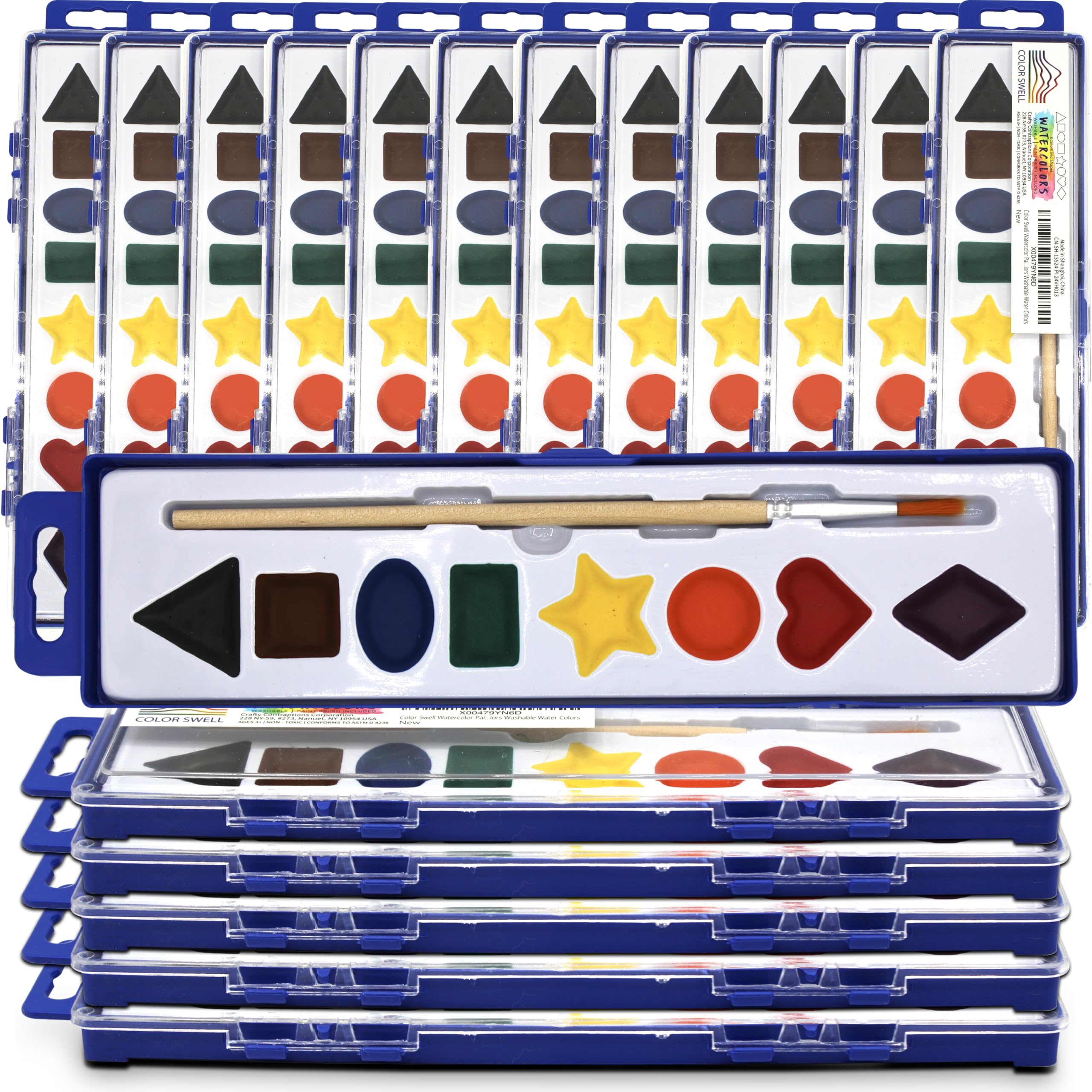 Color Swell 18-pack palette with eight vibrant colors for classroom art projects.