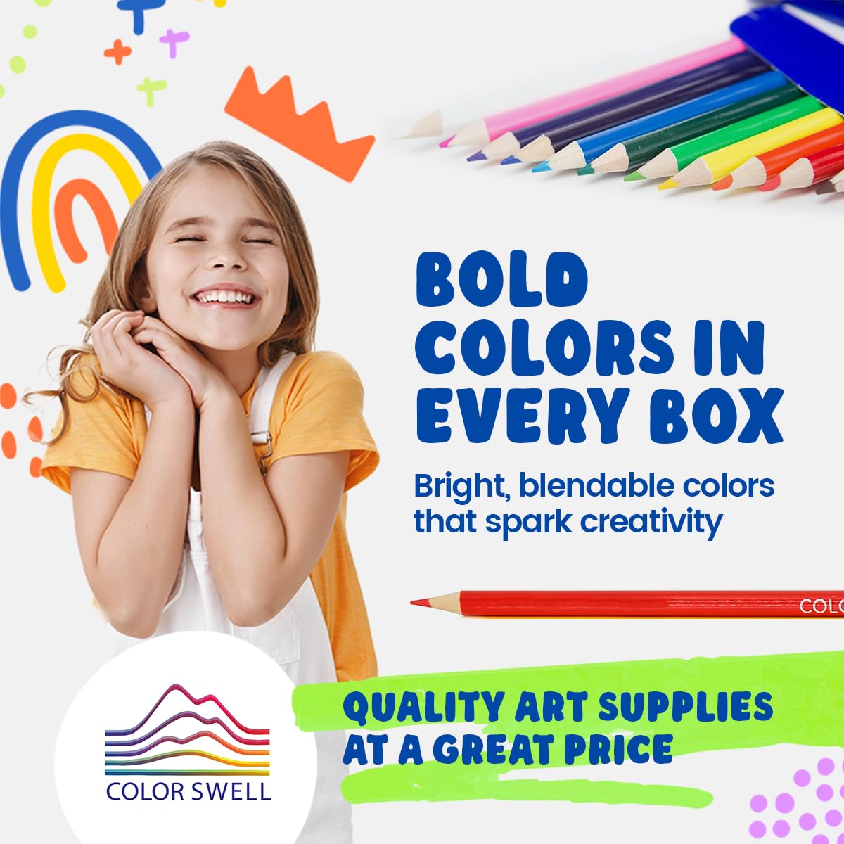 Color Swell 7-inch pre-sharpened pencils ready for smooth coloring and blending.